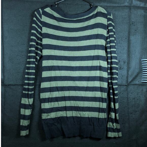 Express Womens Sweater Green Striped Long Sleeve Cozy Stretch Medium - Picture 10 of 12